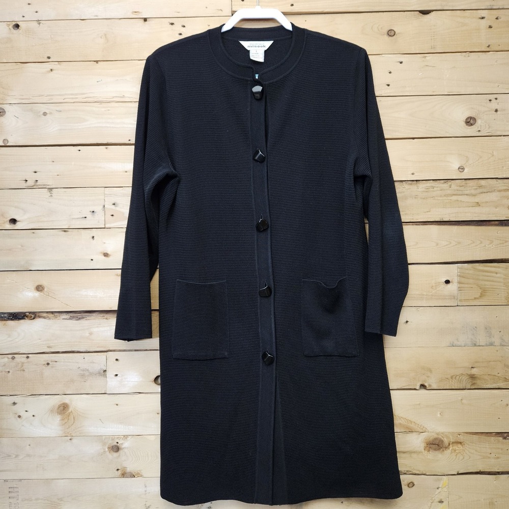 Exclusively Misook‎ Cardigan Jacket Large Black Long Sleeve Button Artsy Modern